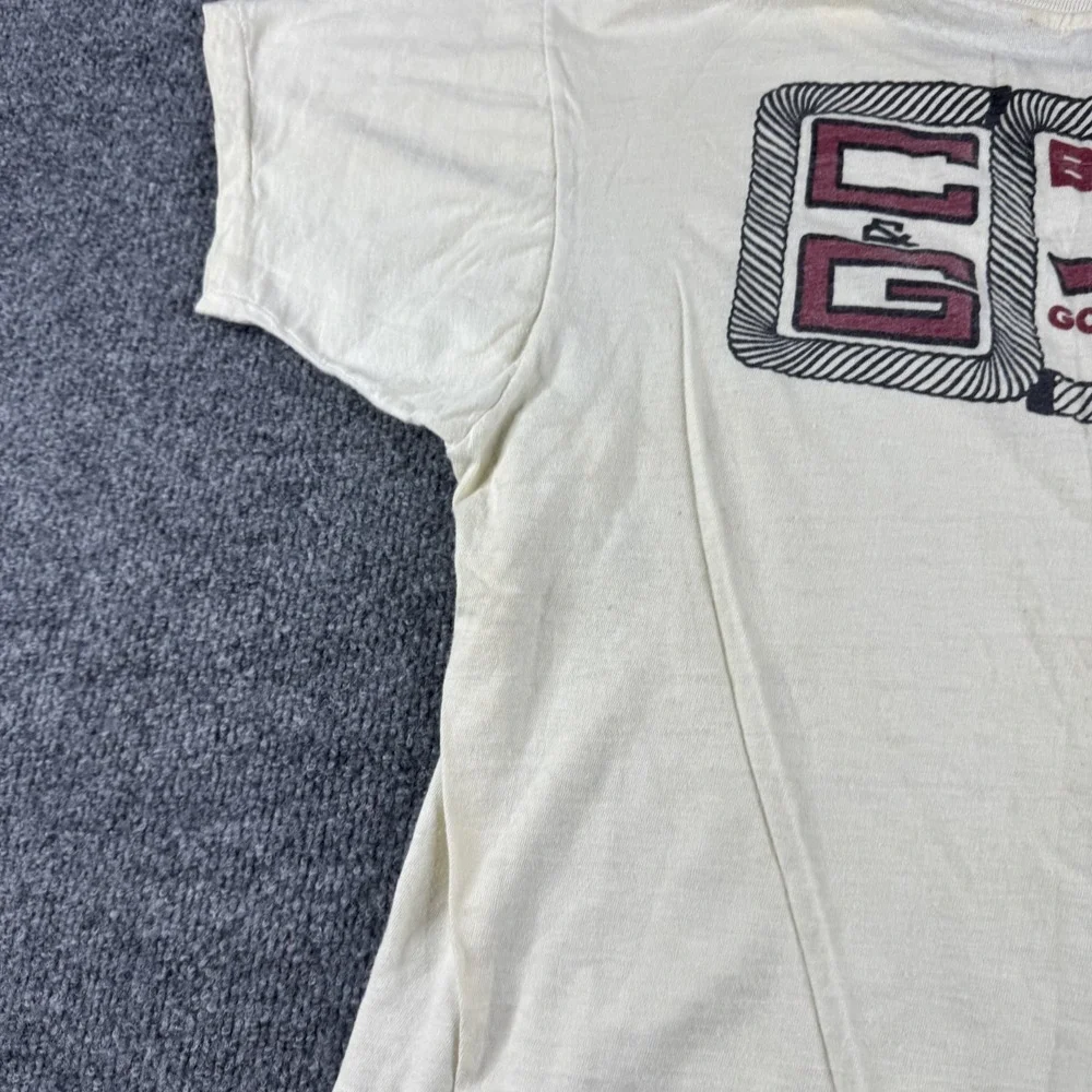 VINTAGE Boats Shirt Men S White Golden Meadow Louisiana Single Stitch 70s *